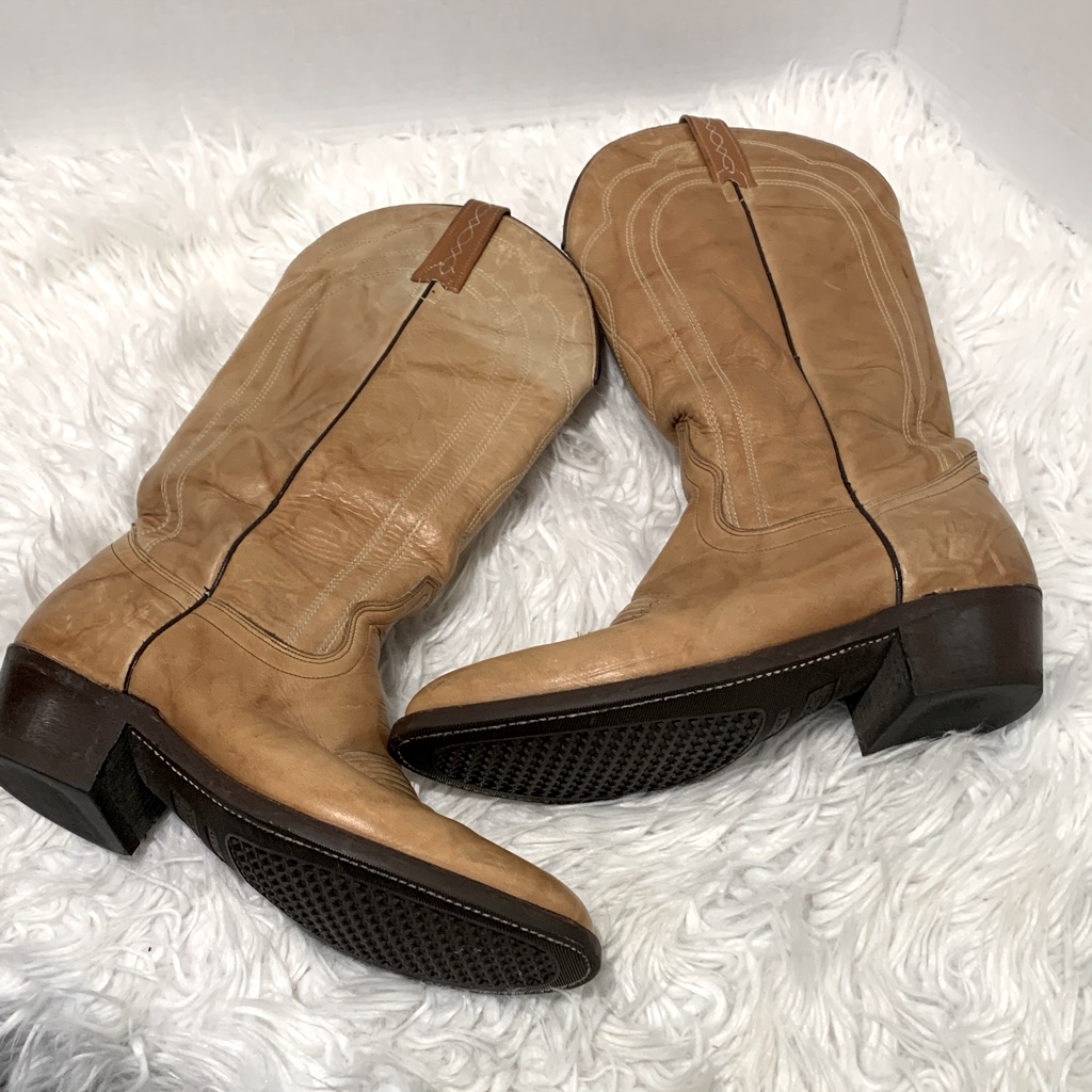 J. Chisholm Handcrafted Western Cowboy Tan Leather Boots